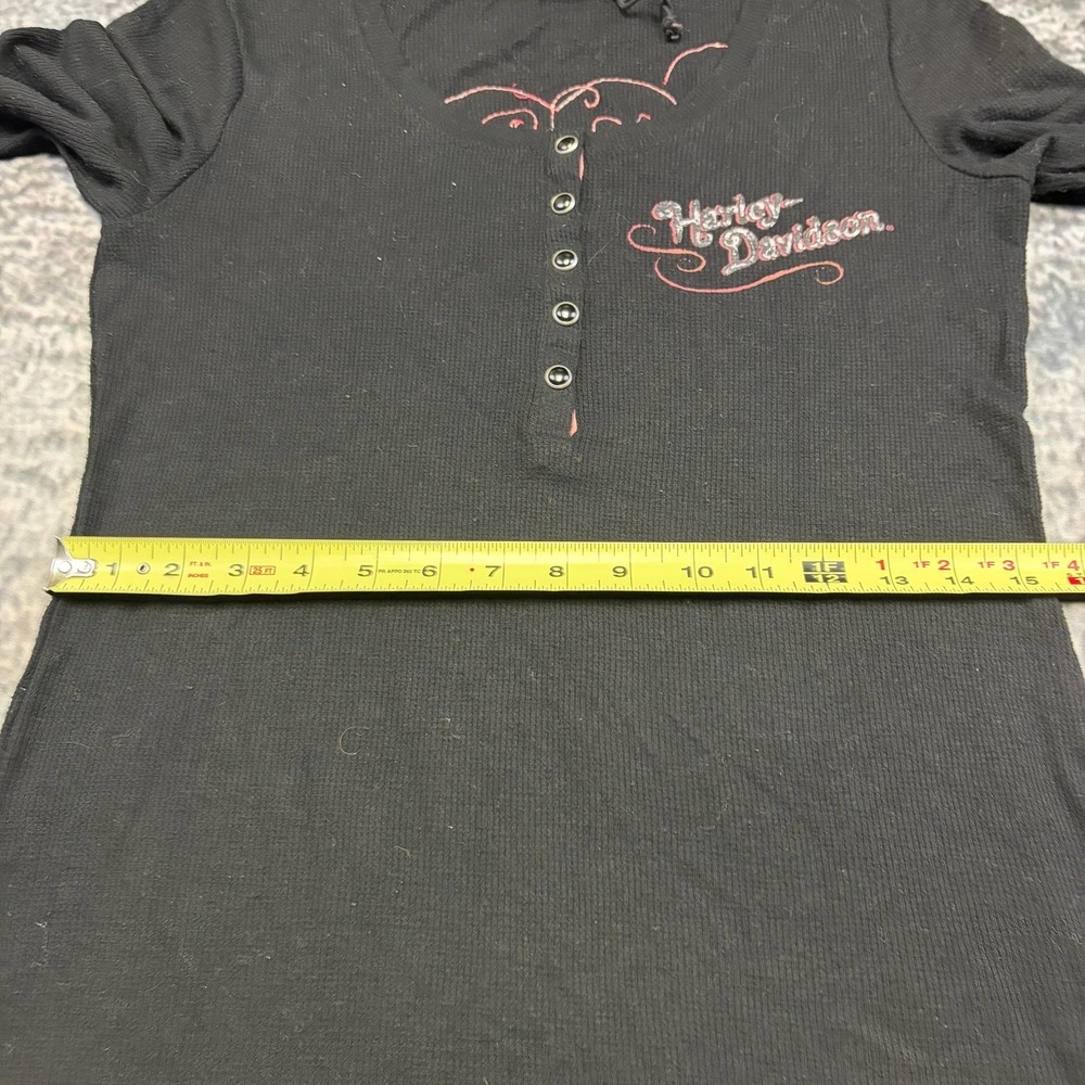 VTG Y2K Harley Davison Henley Thermal Shirt Long Sleeve Womens Large Wings Biker - Picture 7 of 8
